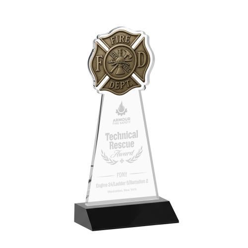 Awards and Trophies - Crystal Awards - Fire Dept Black Unique Crystal Award