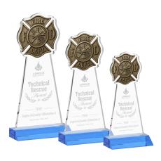 Fire Dept Sky Blue Unique Crystal Award - Awards and Trophies
