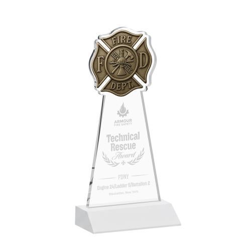 Awards and Trophies - Crystal Awards - Fire Dept White Unique Crystal Award