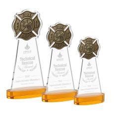 Fire Dept Amber on Alberton Base Unique Crystal Award - Awards and Trophies