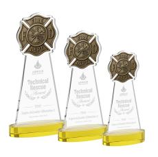 Fire Dept Gold on Alberton Base Unique Crystal Award - Awards and Trophies