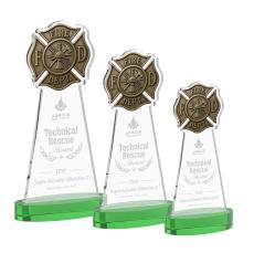 Fire Dept Green on Alberton Base Unique Crystal Award - Awards and Trophies