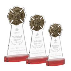 Fire Dept Red on Alberton Base Unique Crystal Award - Awards and Trophies