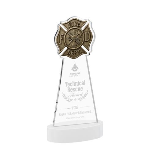 Awards and Trophies - Crystal Awards - Fire Dept White on Alberton Base Unique Crystal Award