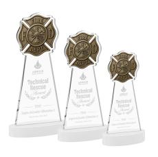 Fire Dept White on Alberton Base Unique Crystal Award - Awards and Trophies