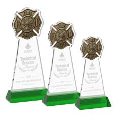 Fire Dept Green on Hartford Base Unique Crystal Award - Crystal Awards