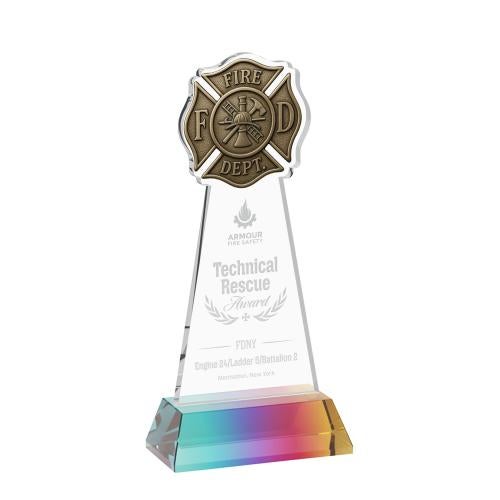Awards and Trophies - Crystal Awards - Fire Dept Prismatic on Hartford Base Unique Crystal Award