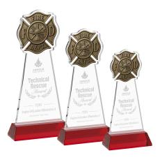 Fire Dept Red on Hartford Base Unique Crystal Award - Crystal Awards