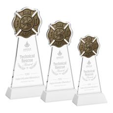 Fire Dept White on Hartford Base Unique Crystal Award - Crystal Awards