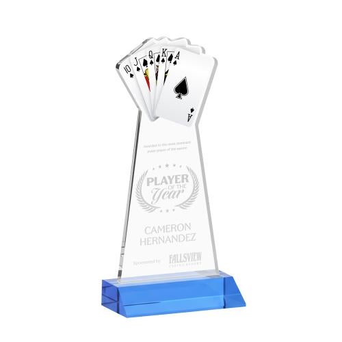 Awards and Trophies - Crystal Awards - Poker Sky Blue Unique Crystal Award