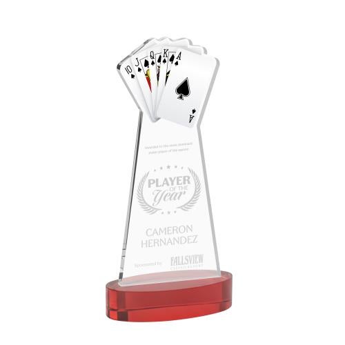 Awards and Trophies - Crystal Awards - Poker Red on Alberton Base Unique Crystal Award