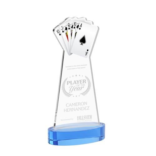 Awards and Trophies - Crystal Awards - Poker Sky Blue on Alberton Base Unique Crystal Award