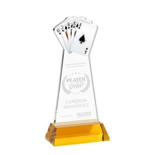 Awards and Trophies - Crystal Awards - Poker Amber on Hartford Base Unique Crystal Award