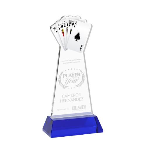 Awards and Trophies - Crystal Awards - Poker Blue on Hartford Base Unique Crystal Award
