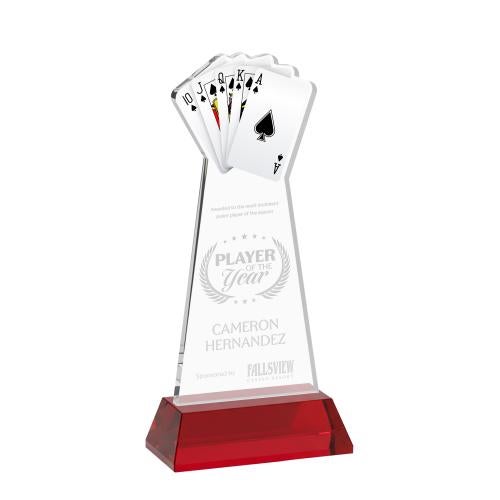 Awards and Trophies - Crystal Awards - Poker Red on Hartford Base Unique Crystal Award