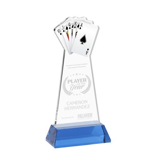 Awards and Trophies - Crystal Awards - Poker Sky Blue on Hartford Base Unique Crystal Award