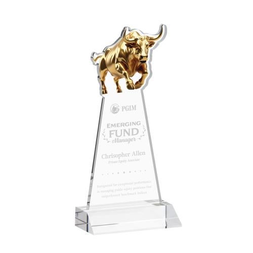 Awards and Trophies - Crystal Awards - Raging Bull Clear Animals Crystal Award