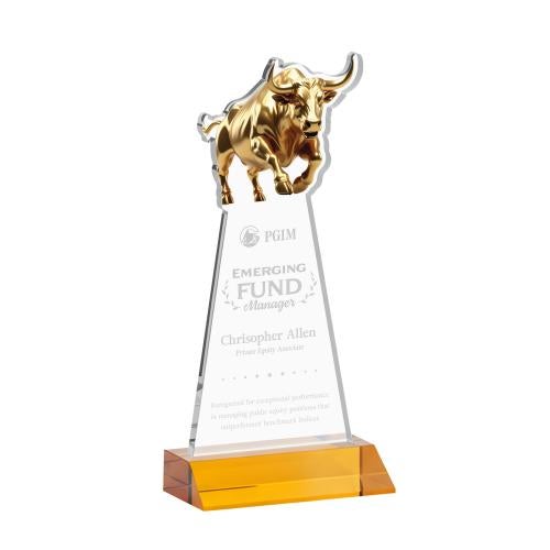 Awards and Trophies - Crystal Awards - Raging Bull Amber Animals Crystal Award