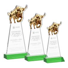 Raging Bull Green Animals Crystal Award - Awards and Trophies
