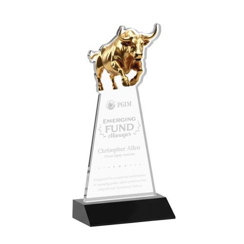 Awards and Trophies - Crystal Awards - Raging Bull Black Animals Crystal Award