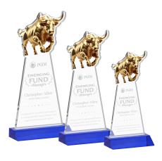 Raging Bull Blue Animals Crystal Award - Awards and Trophies
