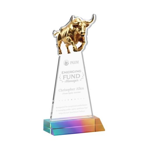 Awards and Trophies - Crystal Awards - Raging Bull Prismatic Animals Crystal Award