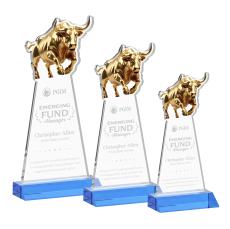Raging Bull Sky Blue Animals Crystal Award - Awards and Trophies