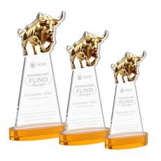 Raging Bull Amber on Alberton Base Animals Crystal Award - Awards and Trophies