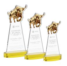 Raging Bull Gold on Alberton Base Animals Crystal Award - Awards and Trophies