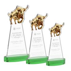 Raging Bull Green on Alberton Base Animals Crystal Award - Awards and Trophies