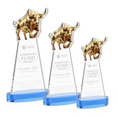 Raging Bull Sky Blue on Alberton Base Animals Crystal Award - Awards and Trophies