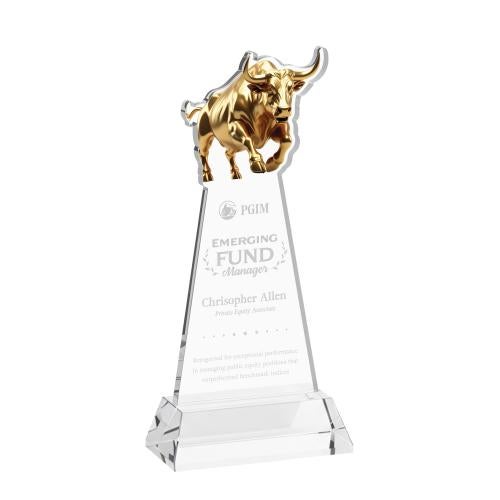 Awards and Trophies - Crystal Awards - Raging Bull Clear on Hartford Base Animals Crystal Award