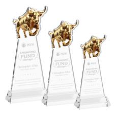 Raging Bull Clear on Hartford Base Animals Crystal Award - Awards and Trophies