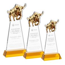 Raging Bull Amber on Hartford Base Animals Crystal Award - Awards and Trophies