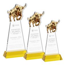 Raging Bull Gold on Hartford Base Animals Crystal Award - Awards and Trophies