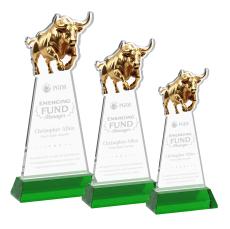 Raging Bull Green on Hartford Base Animals Crystal Award - Colored Crystal Awards