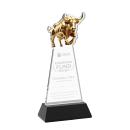 Raging Bull Black on Hartford Base Animals Crystal Award