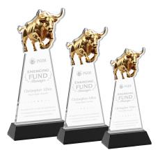Raging Bull Black on Hartford Base Animals Crystal Award - Awards and Trophies