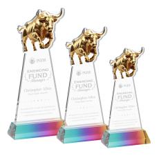 Raging Bull Prismatic on Hartford Base Animals Crystal Award - Crystal Awards
