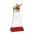 Raging Bull Red on Hartford Base Animals Crystal Award