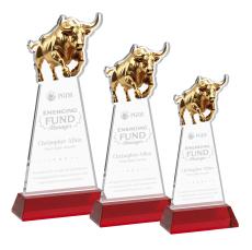 Raging Bull Red on Hartford Base Animals Crystal Award - Colored Crystal Awards