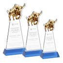 Raging Bull Sky Blue on Hartford Base Animals Crystal Award