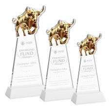 Raging Bull White on Hartford Base Animals Crystal Award - Crystal Awards