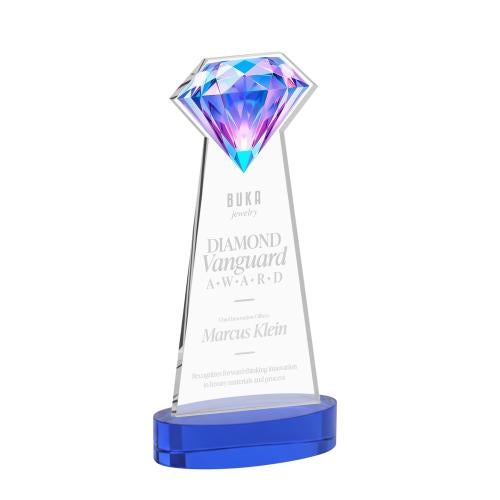 Awards and Trophies - Crystal Awards - Gemstone Blue on Alberton Base Crystal Award