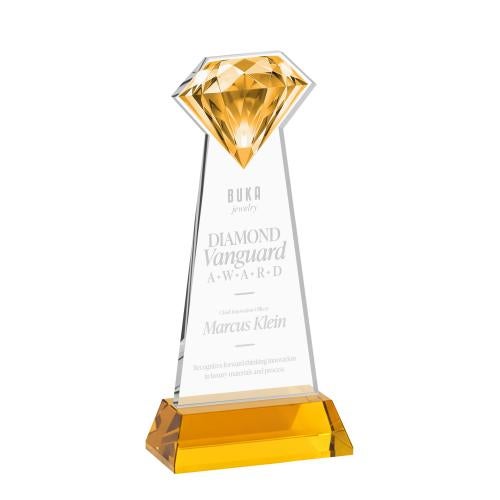 Awards and Trophies - Crystal Awards - Gemstone Amber on Hartford Base Crystal Award
