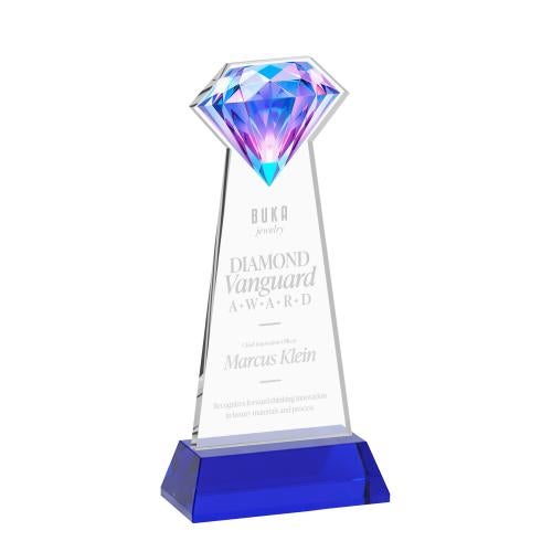 Awards and Trophies - Crystal Awards - Gemstone Blue on Hartford Base Crystal Award