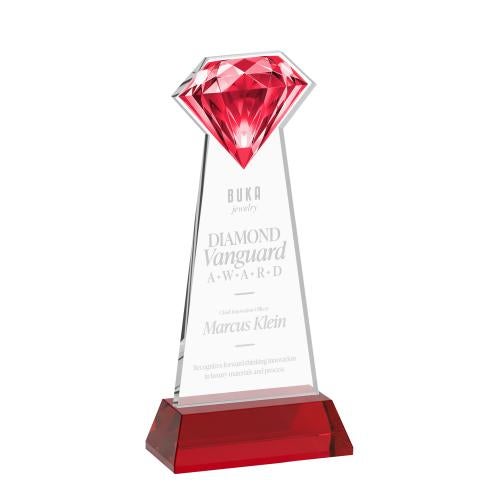 Awards and Trophies - Crystal Awards - Gemstone Red on Hartford Base Crystal Award