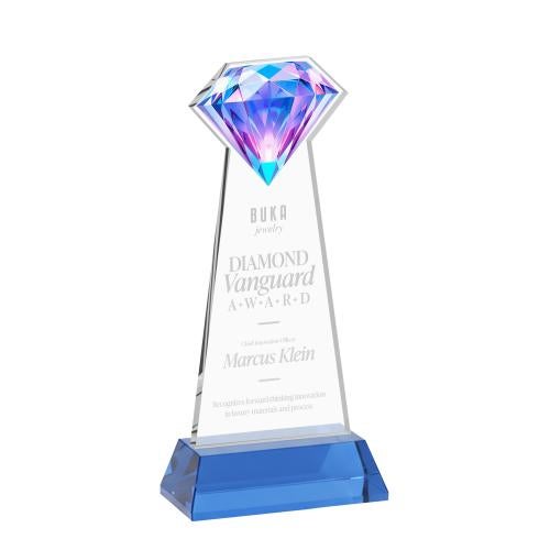 Awards and Trophies - Crystal Awards - Gemstone Sky Blue on Hartford Base Crystal Award