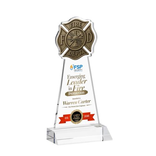 Awards and Trophies - Crystal Awards - Fire Dept Full Color Clear Unique Crystal Award