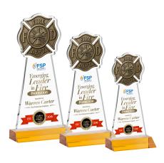 Fire Dept Full Color Amber Unique Crystal Award - Full Color Imprint
